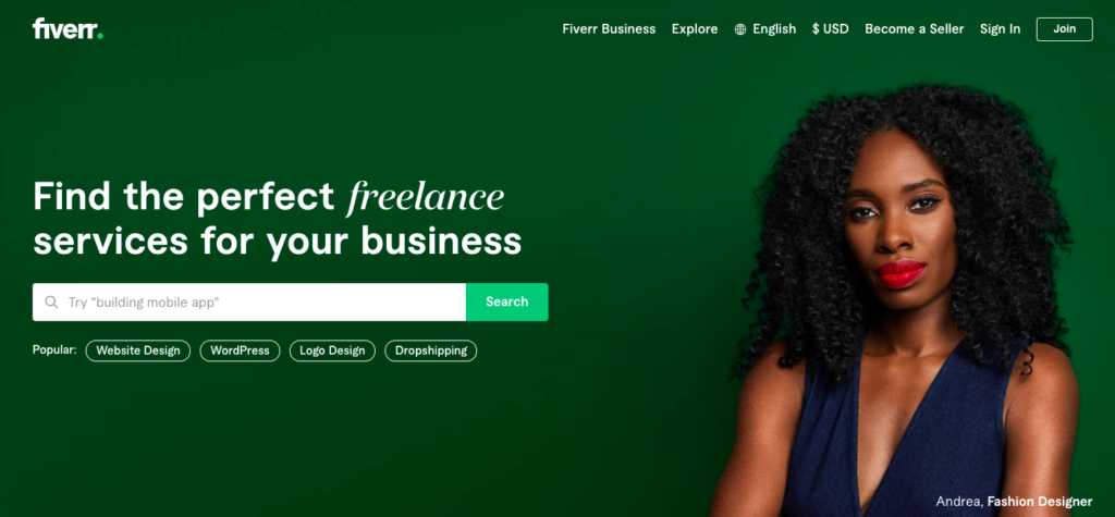Fiverr home page