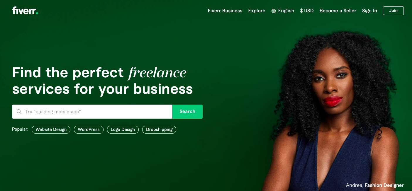 fiverr home page green background