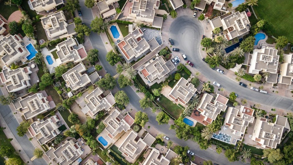 a bird eye view of homes in a residential area